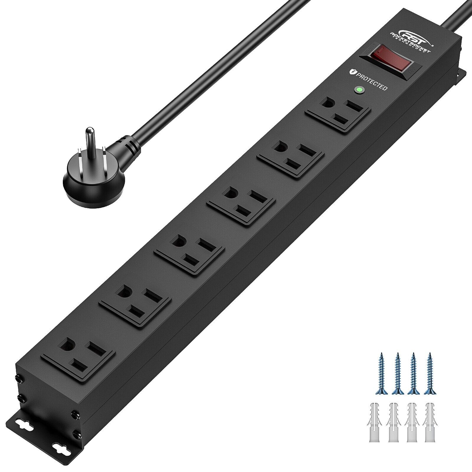 CRST 1875W 6 Outlet Heavy Duty Power Strip with Switch,Surge Protector,Mountable