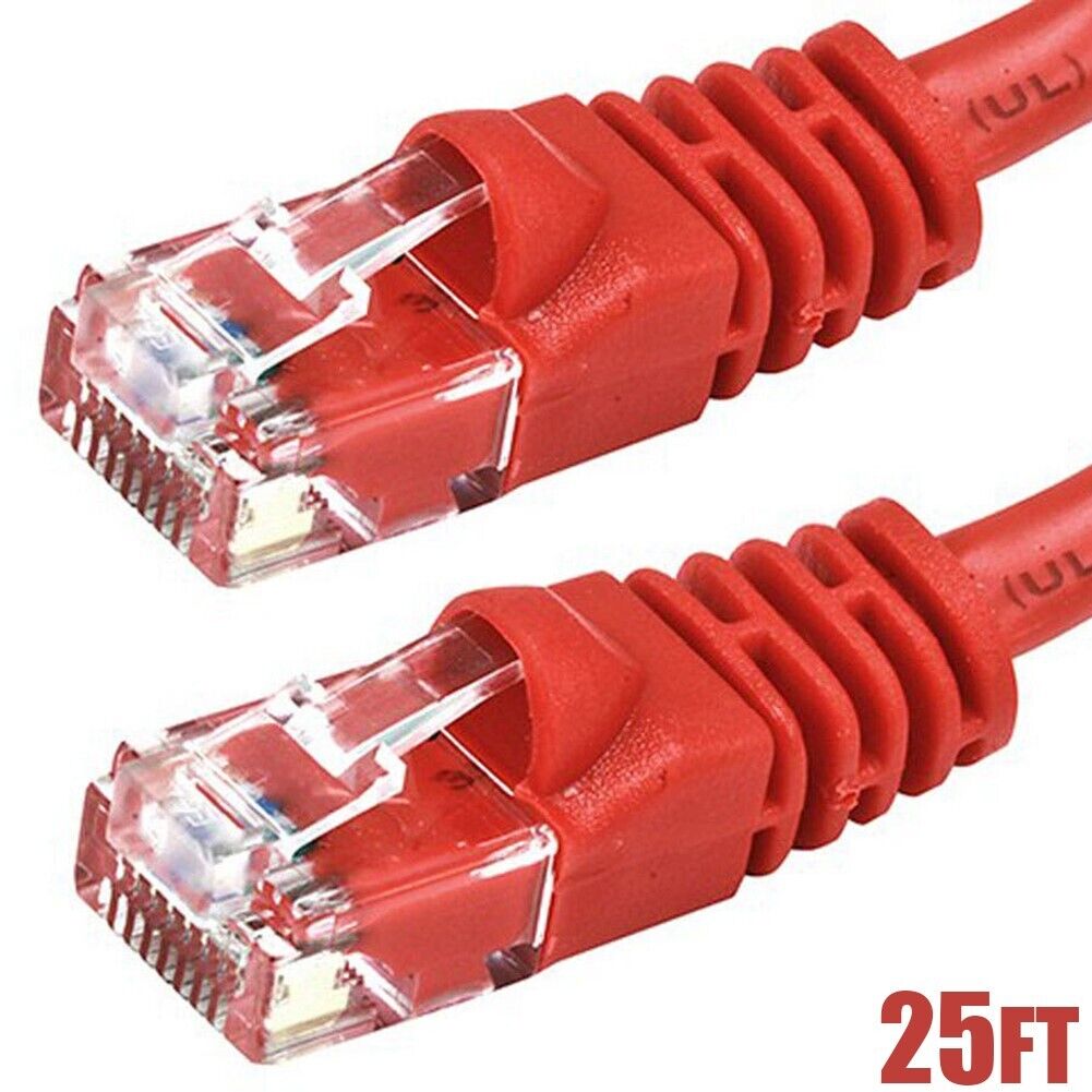 25FT Cat6 RJ45 Network LAN Ethernet UTP Crossover Cable Cord 550Mhz 24AWG Red