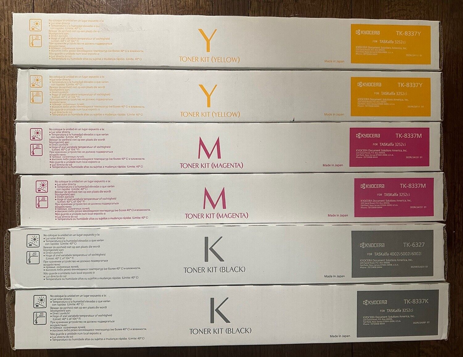 New Kyocera Toners (2)TK-8347Y Yellow, (2) TK-8337M Magenta, (2)TK-8337K Black