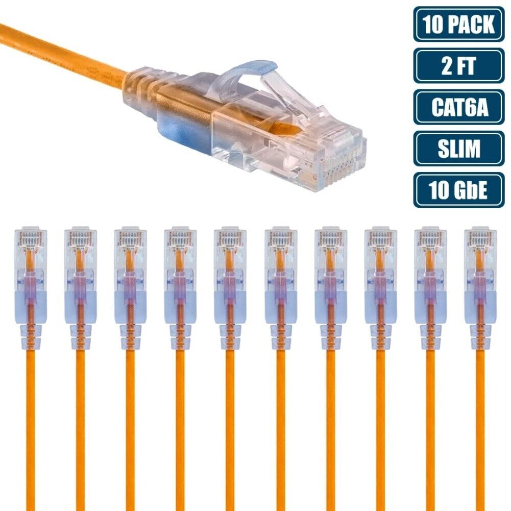 10x 2FT CAT6A RJ45 Ethernet LAN Network Patch Cable Slim Cord Router Yellow