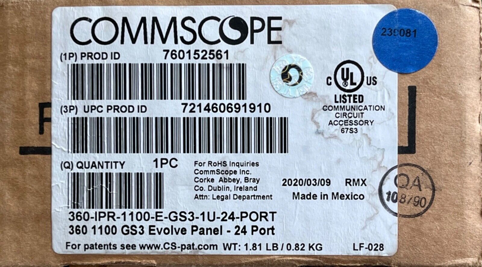 Commscope Systimax Evolve 24-Port Cat6 1100 GS3 Patch Panel 760152561