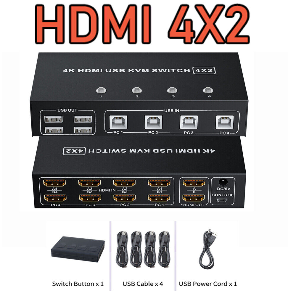 Dual Monitor Displayport HDMI KVM Switch 4X2 2X2 4K 60Hz DP 1.2 USB KVM Switcher