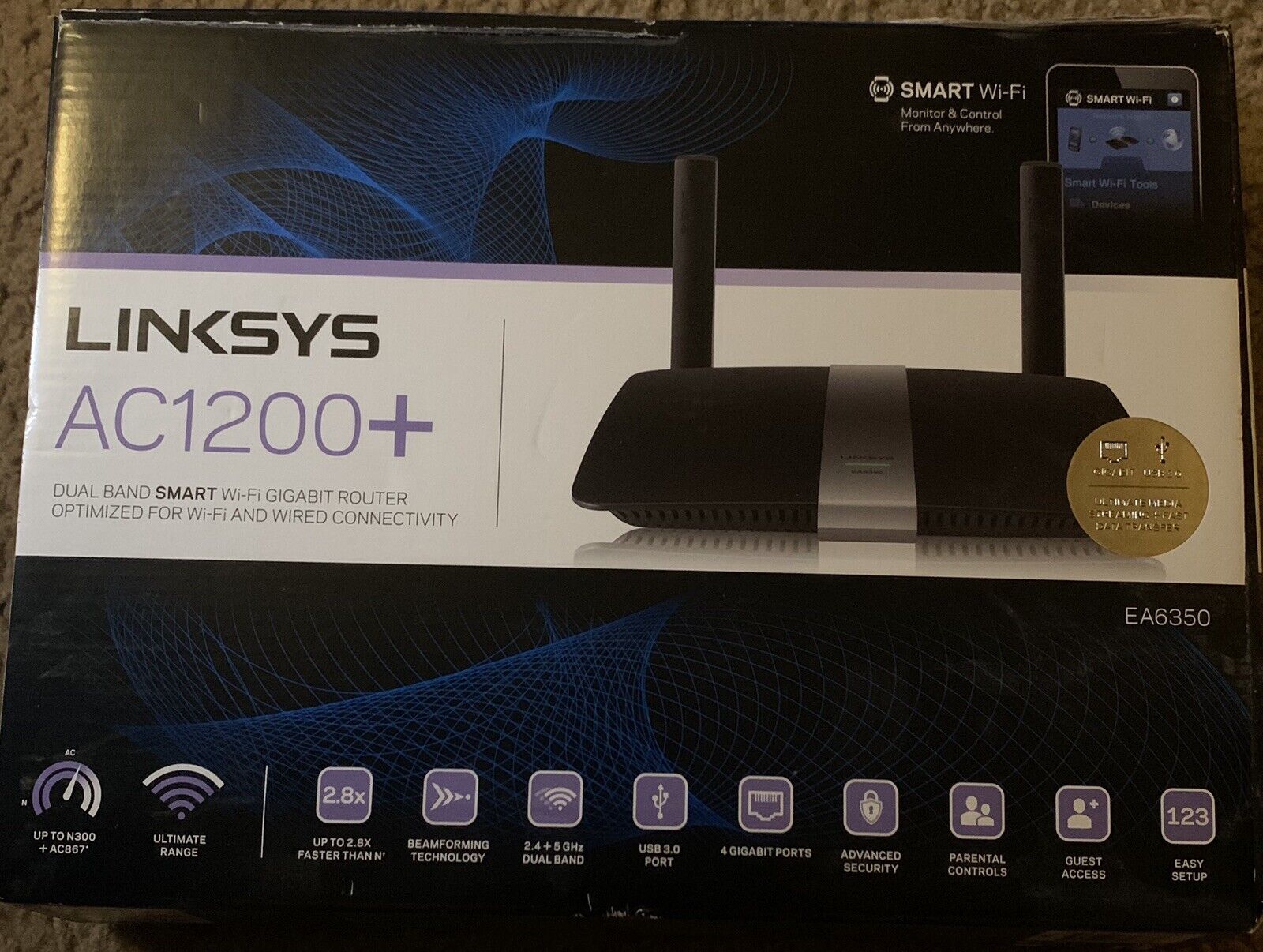 Linksys EA6350 Dual Band Wi-Fi Router. Including Box,Power Cable & Ethernet Wire