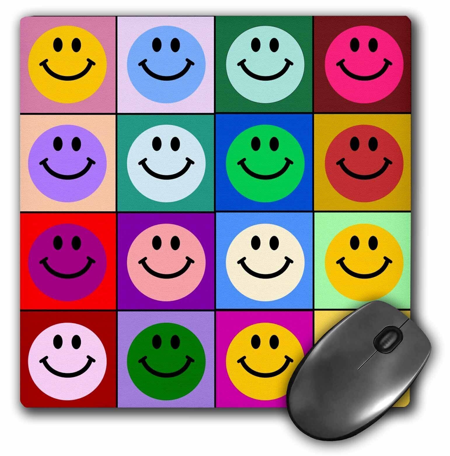 3dRose Colorful smiling face squares Warhol style - happy rainbow smilies - brig