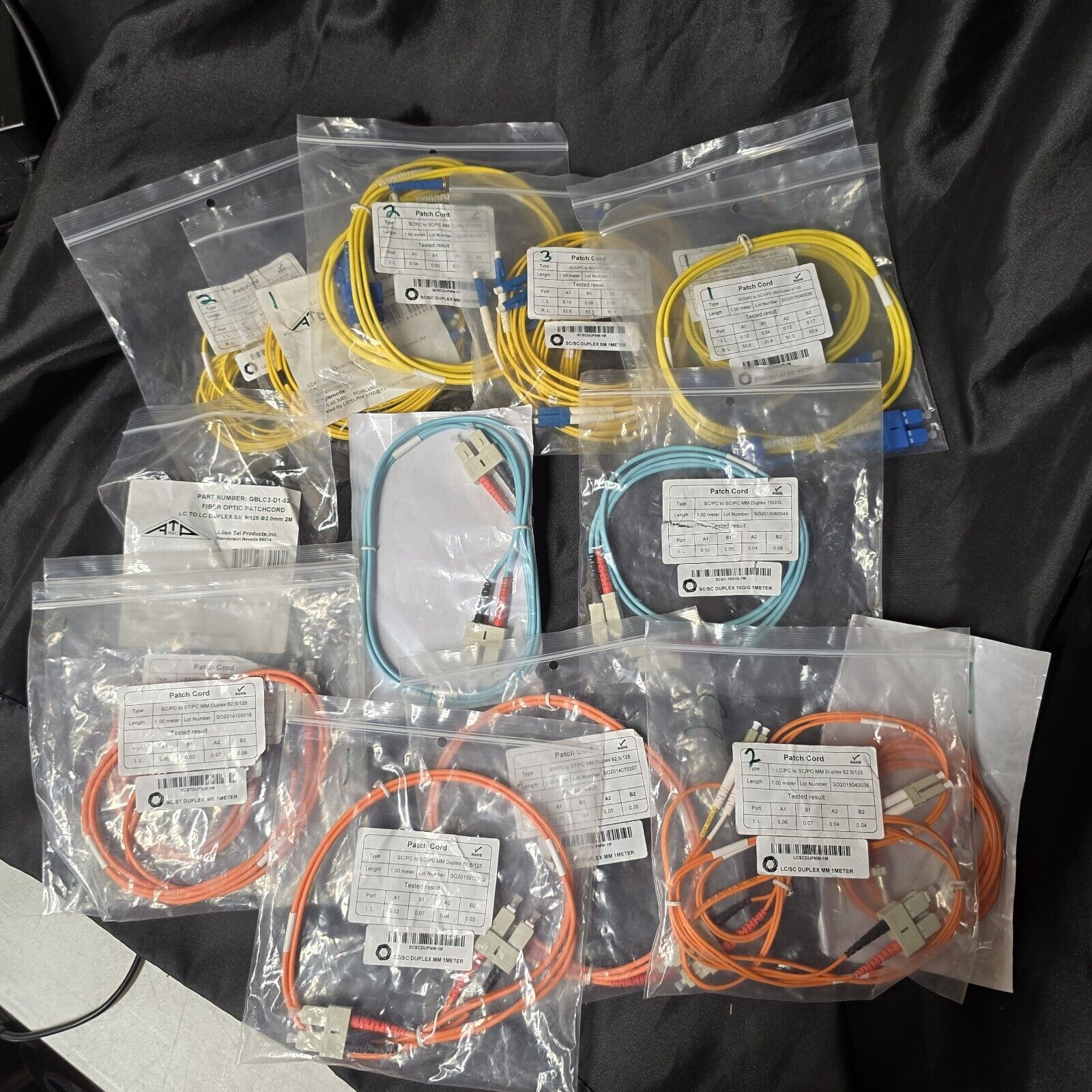 LOT Of 18 Miscellaneous Fiber Optic Patch cords SC/PC, SC/UPC, LC/PC TO SC/PC