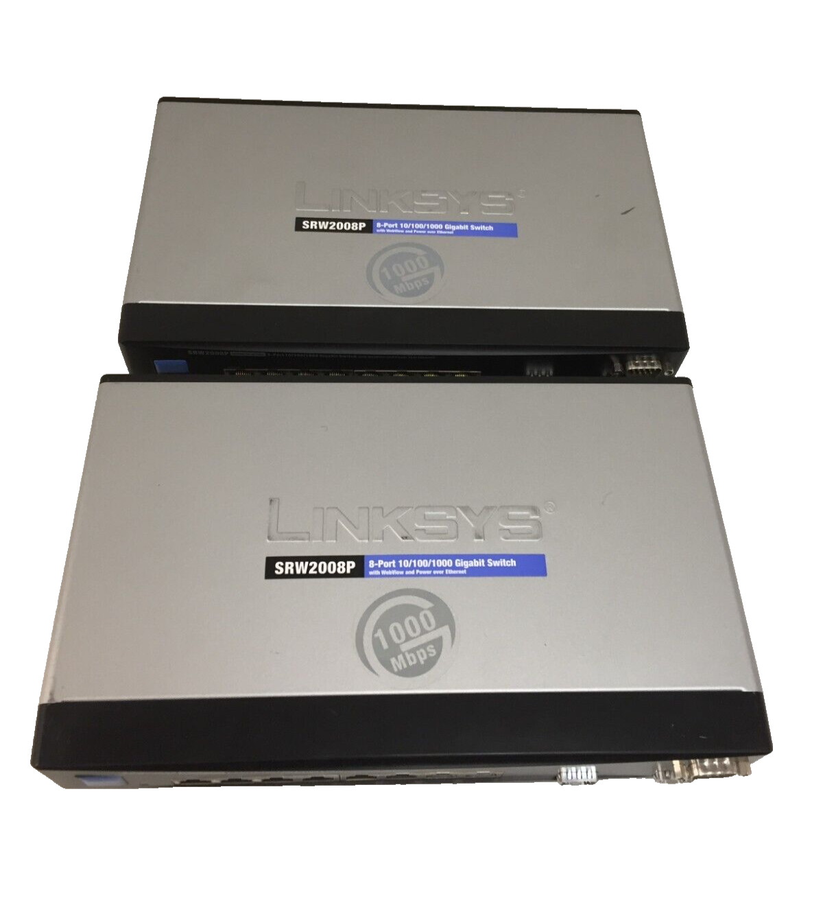 Lot of 2 Linksys SRW2008P 8-port 10/100/1000 Gigabit Switch w/ WebView PoE No AC