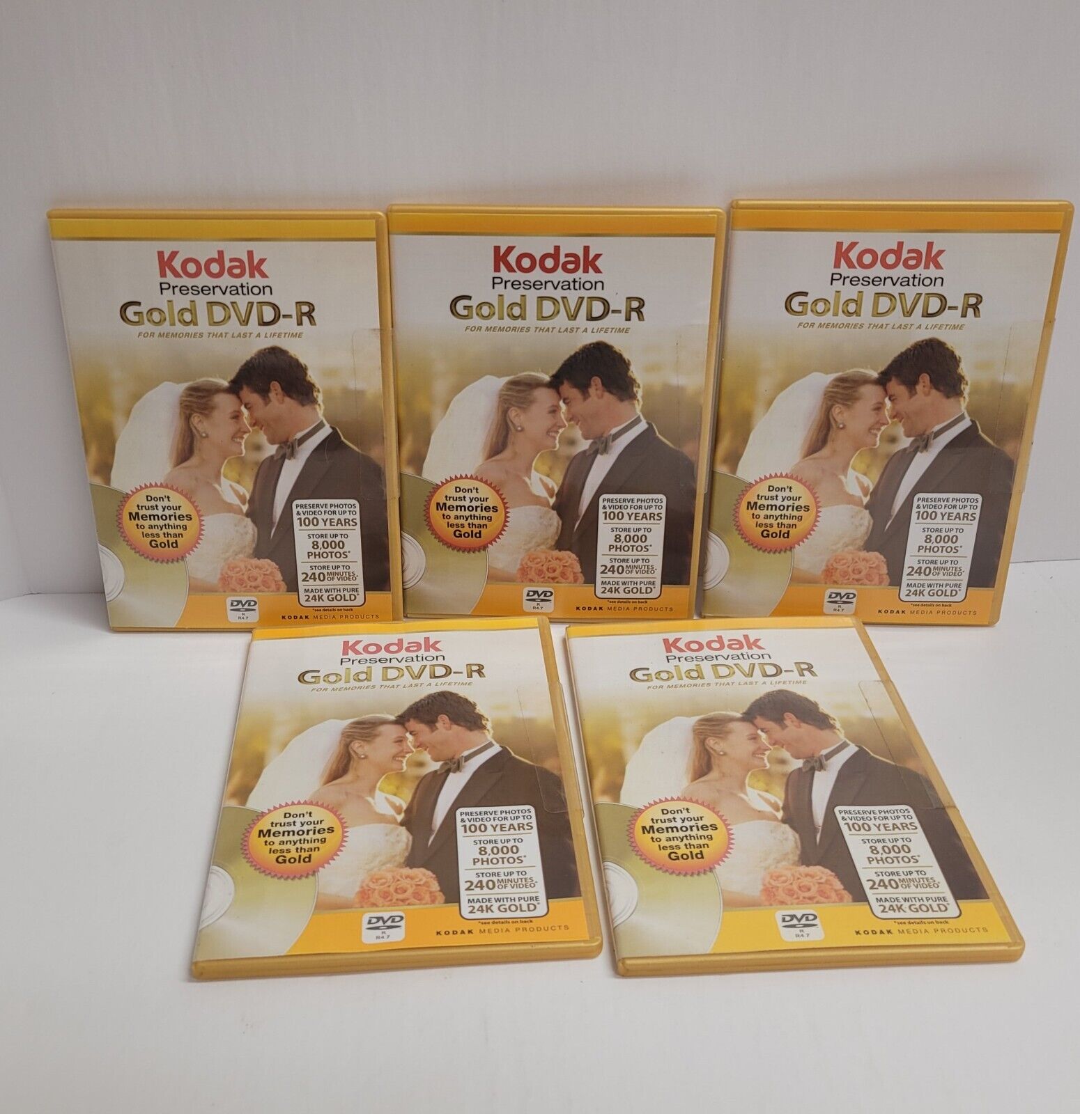 Lot of 5 Kodak Preservation 24K Gold DVD-R Disc 8x 4.7GB 120 Min New Sealed