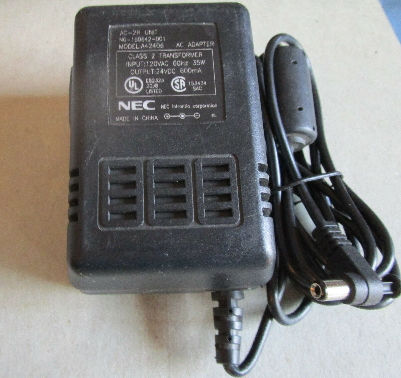 NEC PLUG-IN TELEPHONE POWER SUPPLY 24V DC 600 m/A  NG-150642-001