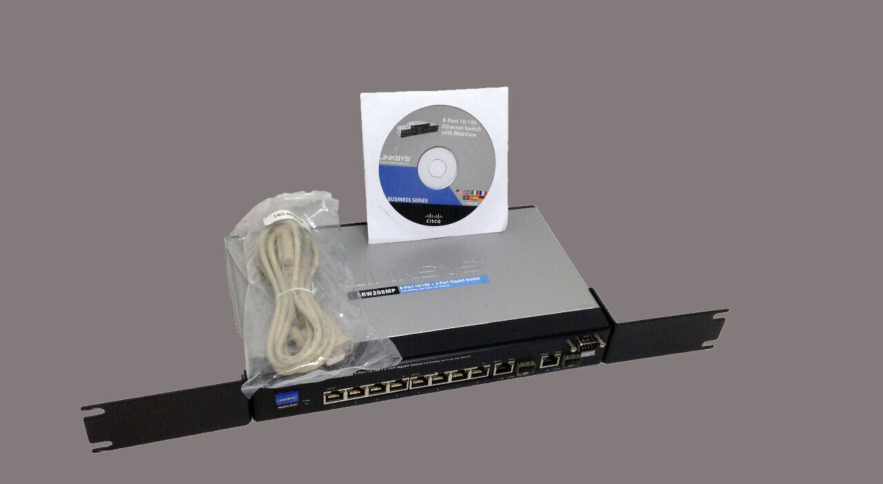 Cisco SRW208MP Linksys 8-Port 10/100 + 2-Port Gigabit Switch w/CD P/S and Cable