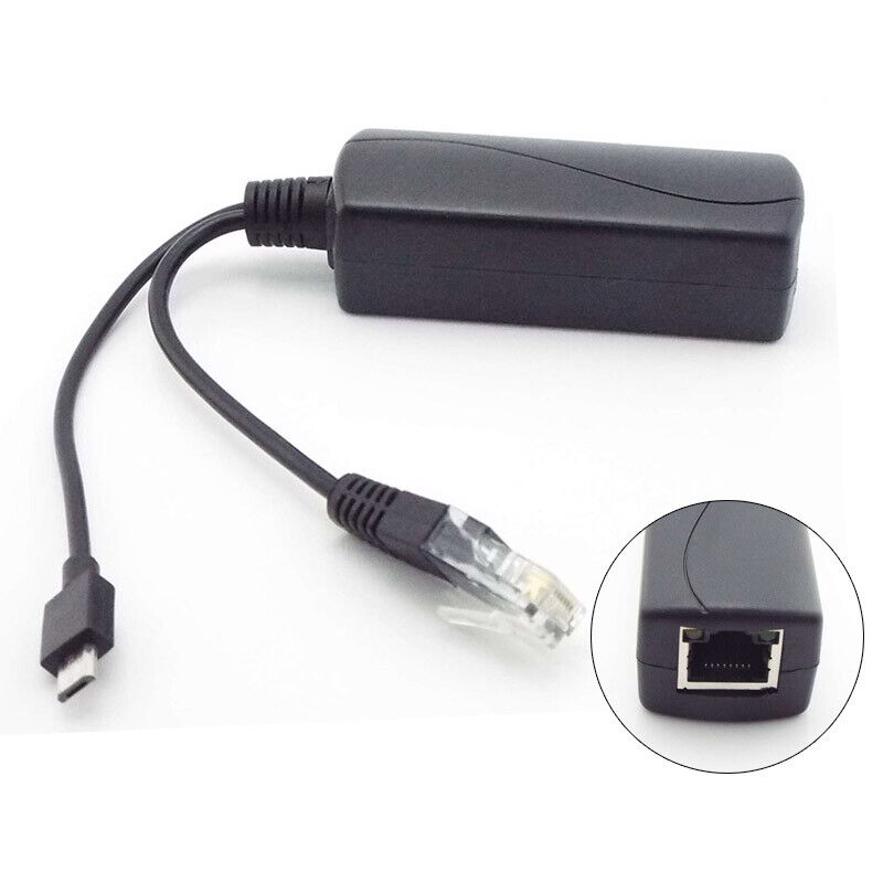 48V to 5V POE Splitter Over Ethernet Adapter Micro USB Plug for Raspberry Pi