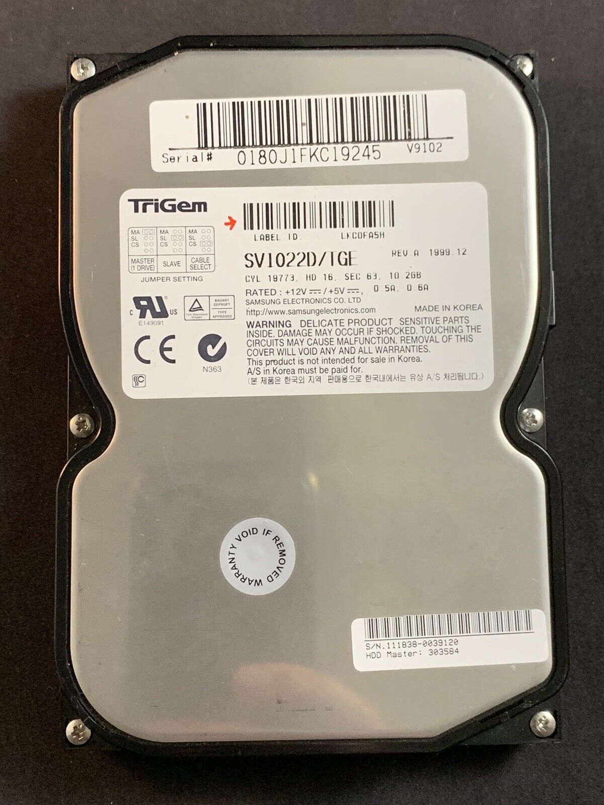 TriGem Samsung SV1022D/TGE 10.2GB IDE Hard Drive