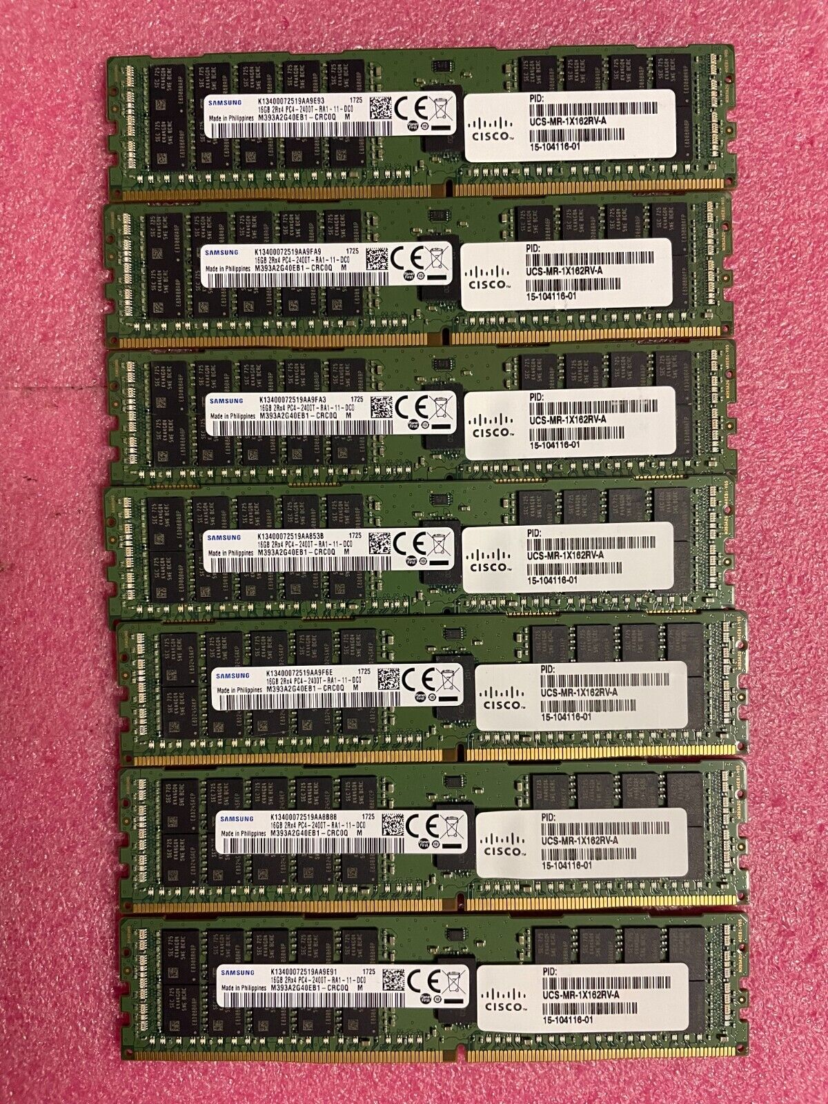 LOT of 7 Samsung 16GB 2Rx4 PC4-2400T-RA1-11-DC0 M393A2G40EB1-CRC0Q Server RAM