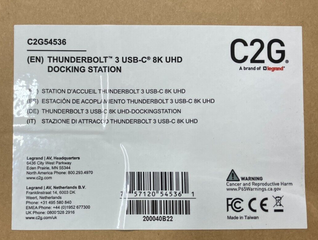 * BRAND NEW **   C2G 54536 Thunderbolt 3 USB-C 8K UHD Docking Station