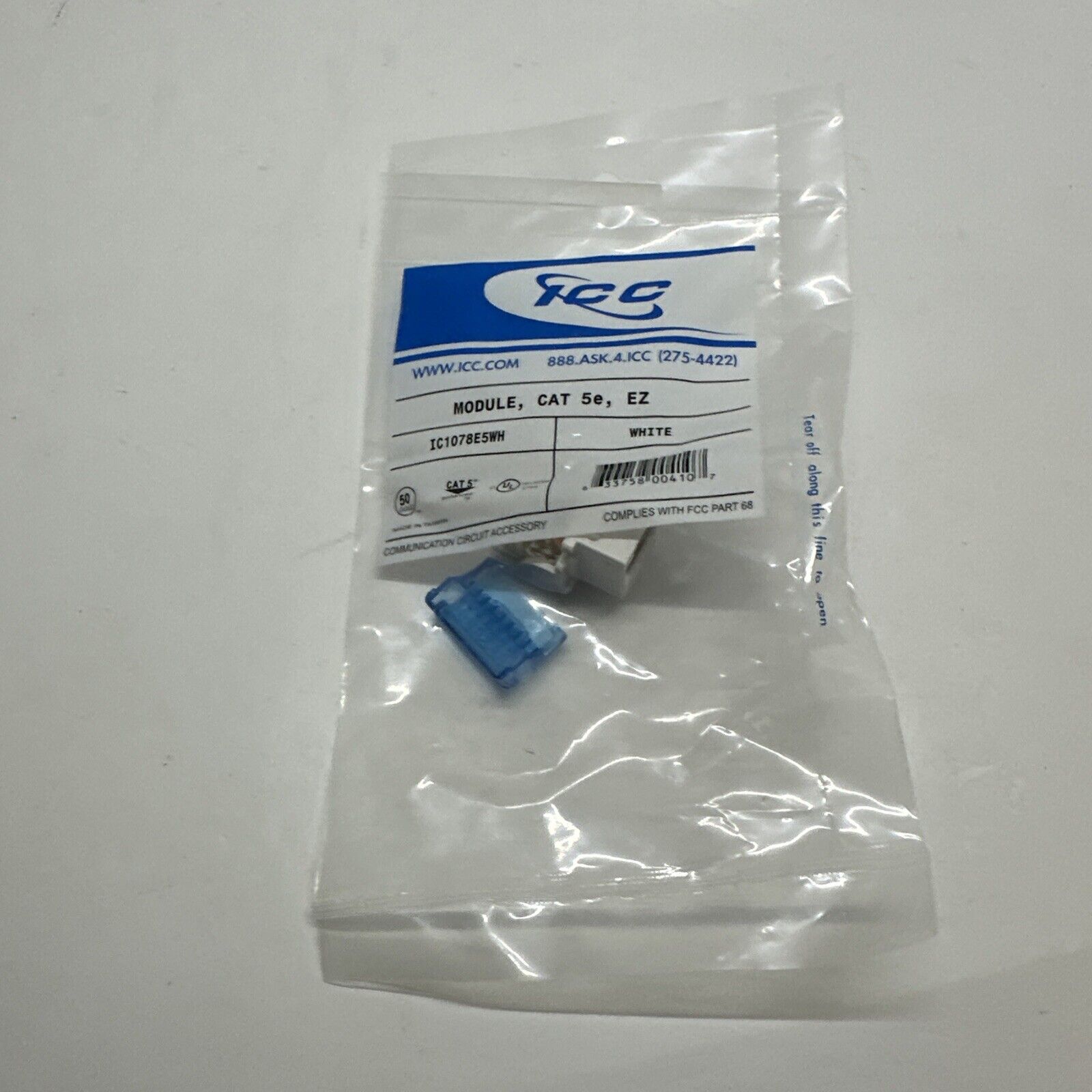 ICC IC1078E5WH Category 5E Modular 8 Conductor Connector ICC-CAT5JACK-WH RA40