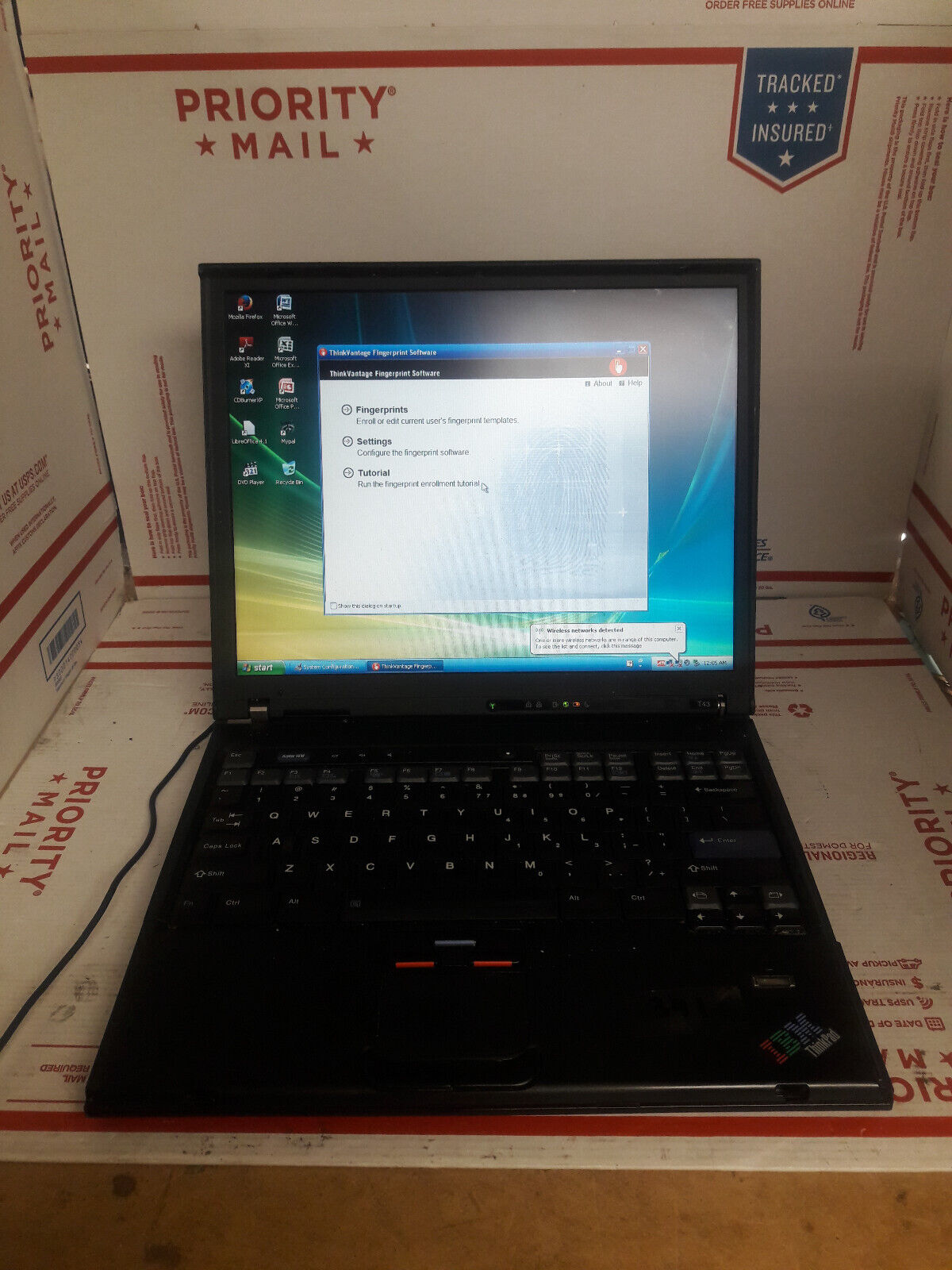IBM ThinkPad T43 1.73Ghz 512MB RAM 160GB HDD Win XP Office Fingerprint #341