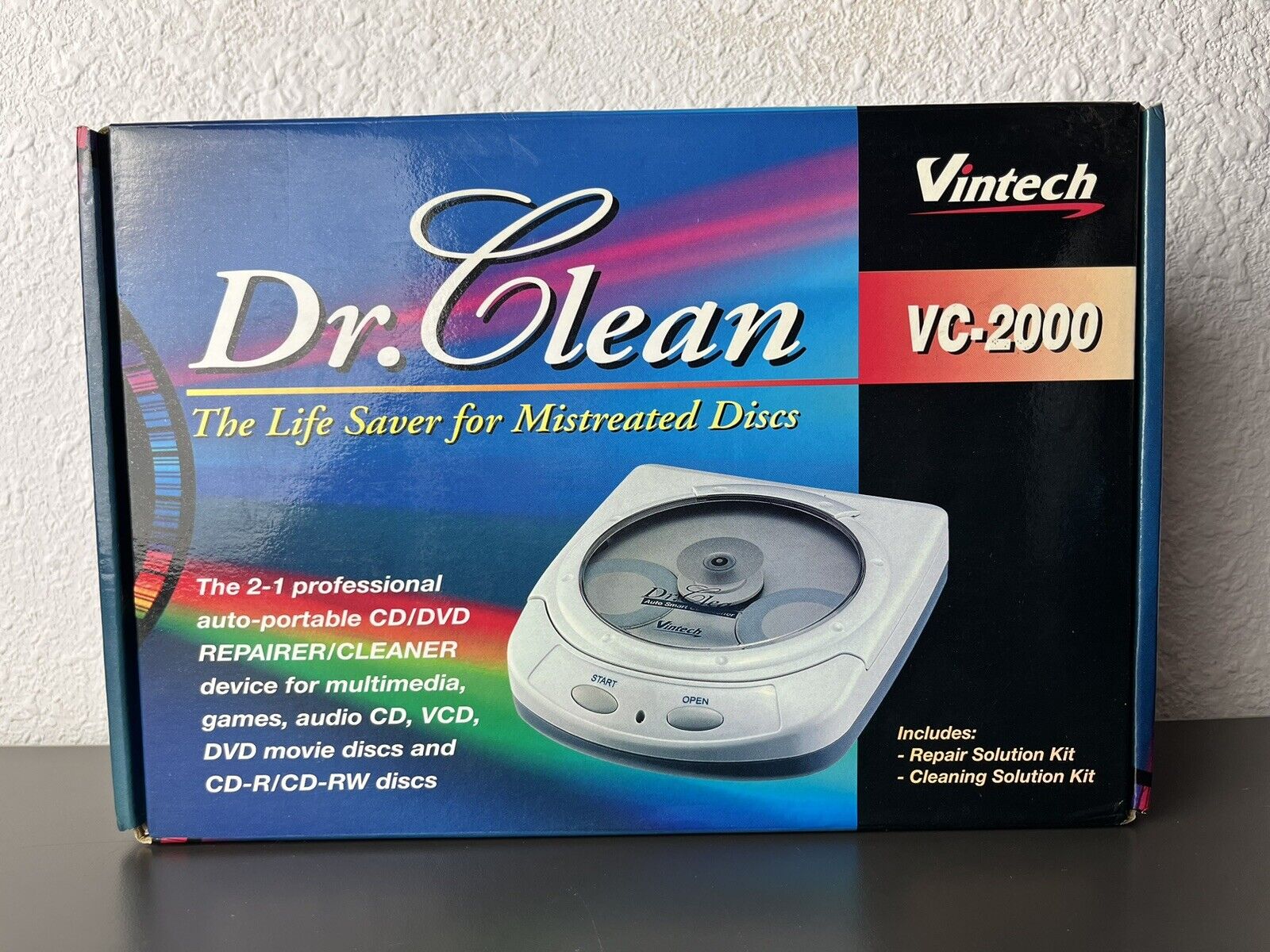 Vintage Vintech VC-2000 Disc CD DVD SCRATCH Repair Kit DR CLEAN w/ Power Supply