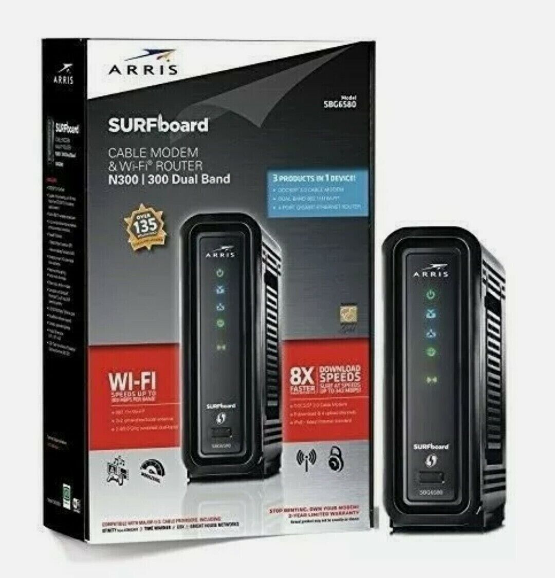 Motorola Arris Surfboard Modem/WiFi Router N300 Dual Band Model SBG6580 NEW