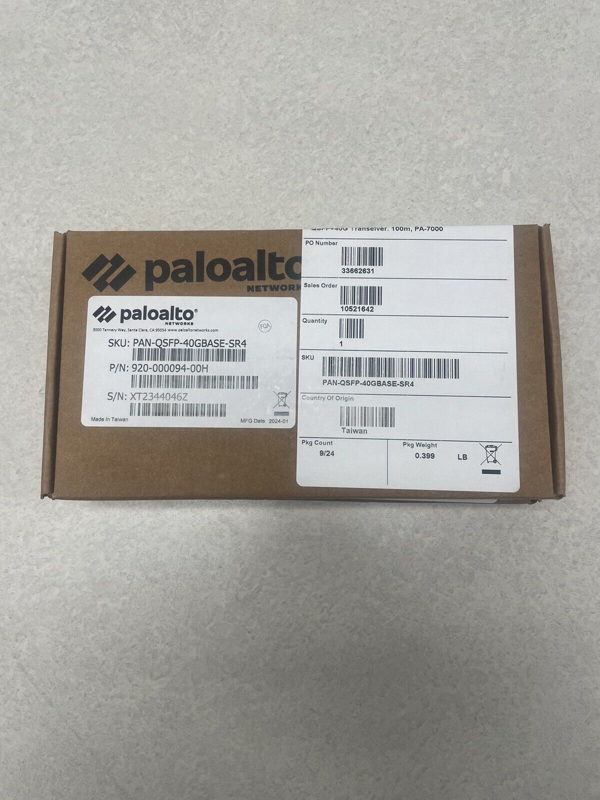 Palo Alto PAN-QSFP-40GBASE-SR4 40Gb QSFP+SR4 for PA-7000 Series, PA-5200 Series.