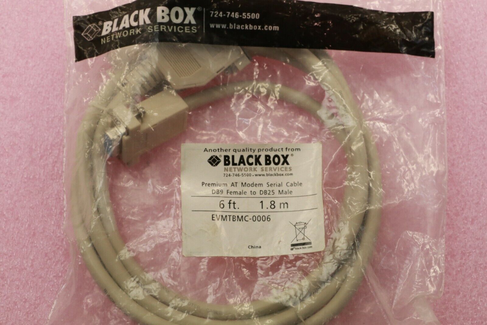 BLACK BOX EVMTBMC -0006 DB9F - DB25M PREMIUM AT MODEM SERIAL CABLE