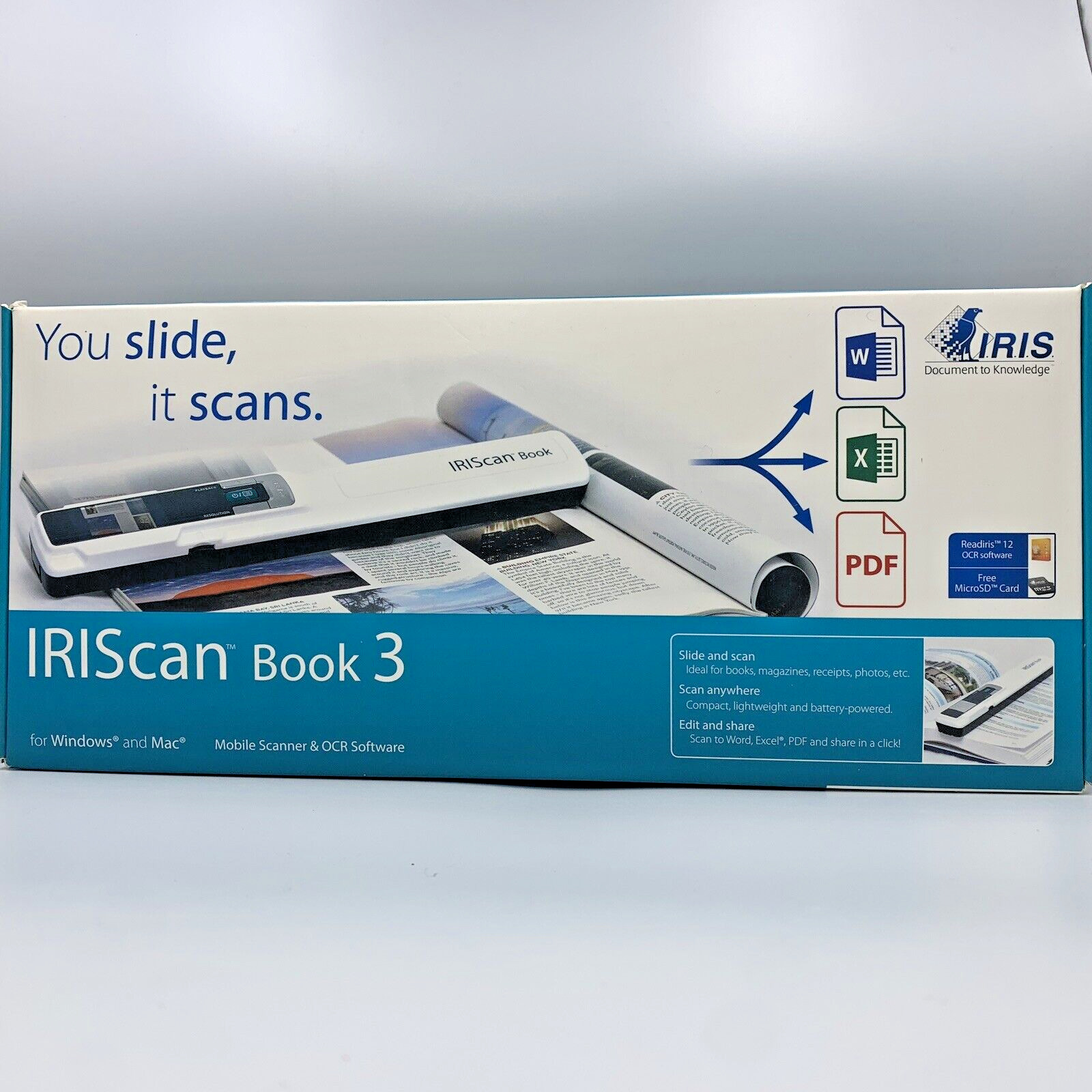 IRIScan Book 3 Wand Document Scanner White w/ SD Card Handheld Portable