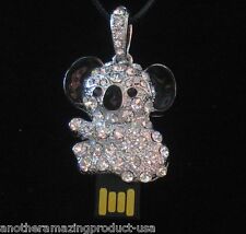 Koala Bear USB Memory Stick Thumb Drive Silver Metal Chrystal Jewelry Necklace  picture