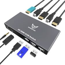 8K HDMI KVM Switch 1 Monitors 2 Computers, 8K@60Hz 2 Port HDMI 2.1 w 3 USB ports picture
