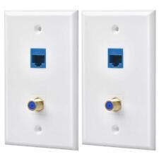 2 Packs Ethernet Coax Wall Plate Outlet with 1 Cat6 Keystone Port and 1 Gold-... picture