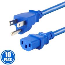 10x 2FT PC Computer Monitor Power Cord Cable NEMA 5-15P To IEC C13 18AWG Blue picture