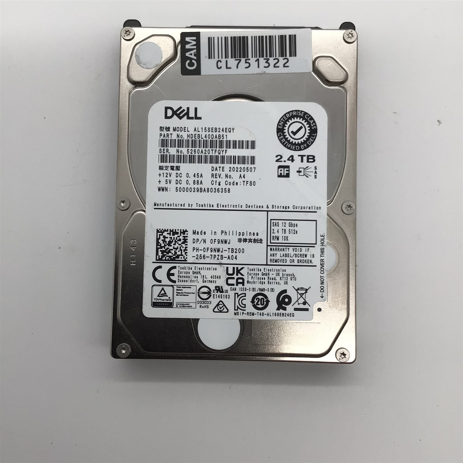 Dell Toshiba AL15SEB24EQY 2.4TB 10K SAS 12Gb/s 2.5inch Enterprise Hard Drive