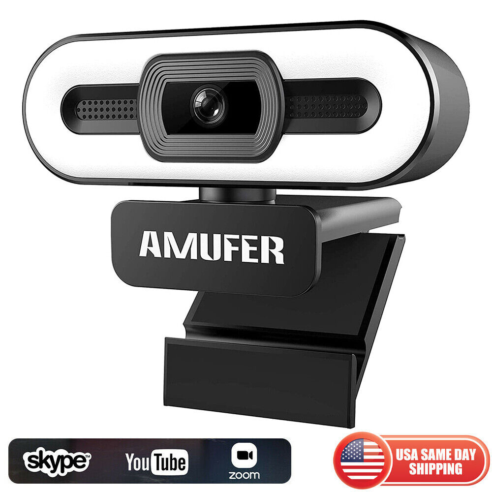 2K Full HD Autofocus Webcam Dual Microphones FHD 60fps Ring Light Streaming