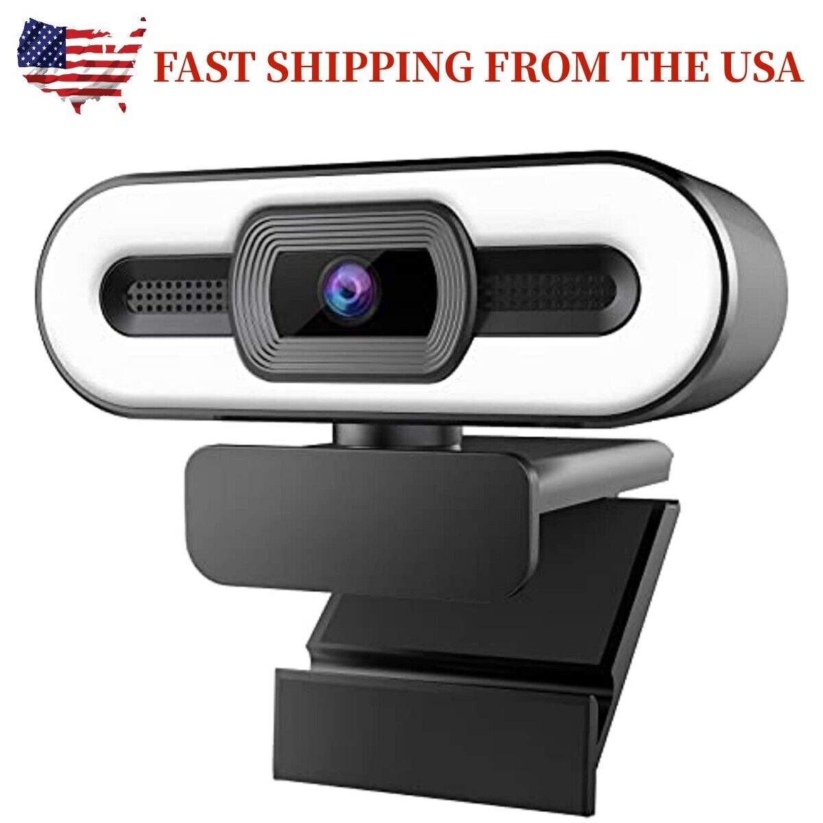 2K HD Web Camera with Microphone and Ring Light, Autofocus, Pro Gaming Webcam