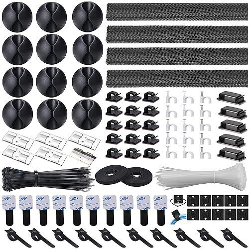 288 PCS Cable Management Kit-12 Cable Clips,4 Wire Organizer Sleeve,40 Cord H...