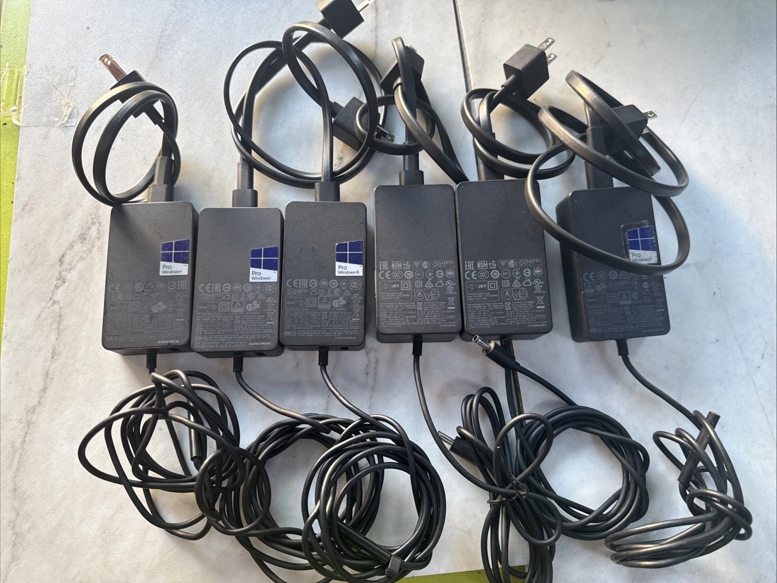 Lot of 6 Mixed Microsoft Surface Power Adapter Chargers Model 1625, 1627, 1706.