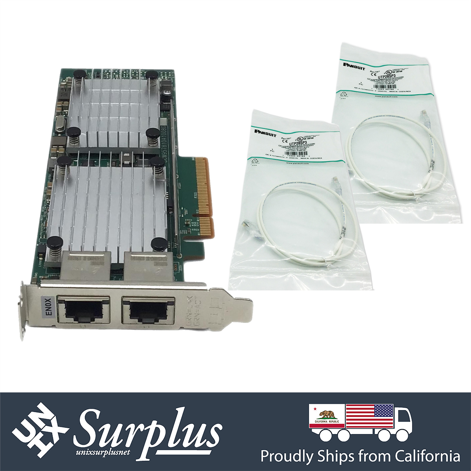 10GB RJ45 Dual Port 57810S Broadcom NIC PCIe x8 Adapter w/ 2x 3/5/7ft CAT6 Cable