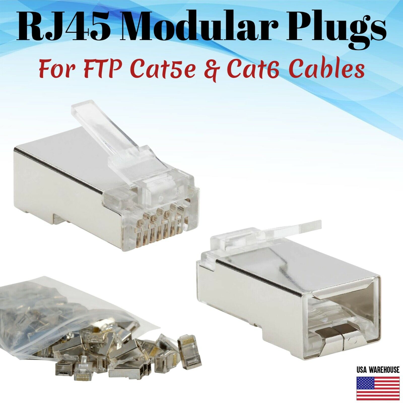 RJ45 Network Cable Modular Plug CAT5e CAT6 FTP Connector End Pass Through EZ Lot
