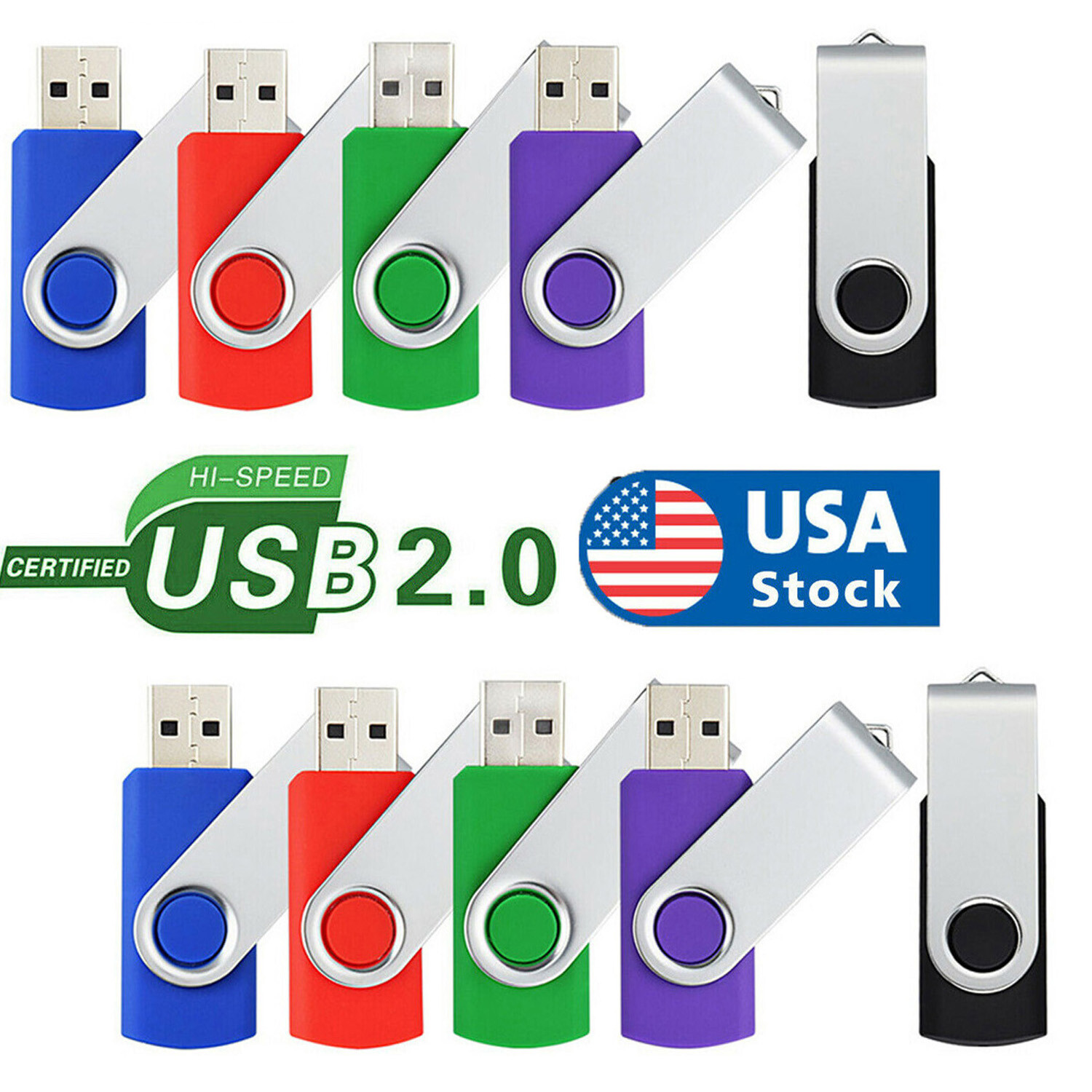 5/10Pack 1G 2G 4G 8G 16GB Swivel USB 2.0 Flash Pen Drive Folding Memory Sticks