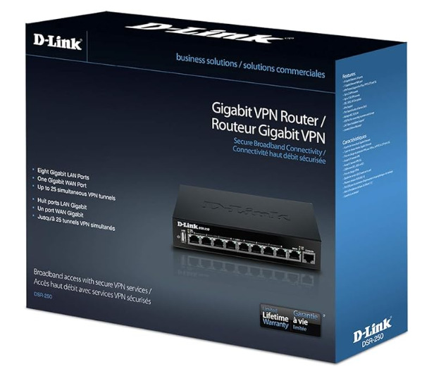 D-Link DSR-250 8-port Gigabit VPN Router With Dynamic Web Content Filtering