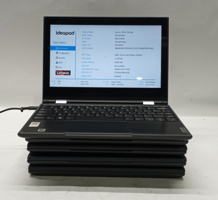 Lot of 5 Lenovo 300e TOUCH AMD 3015e W/RADEON@1.20GHz 4GB RAM/NO HDD TH420*
