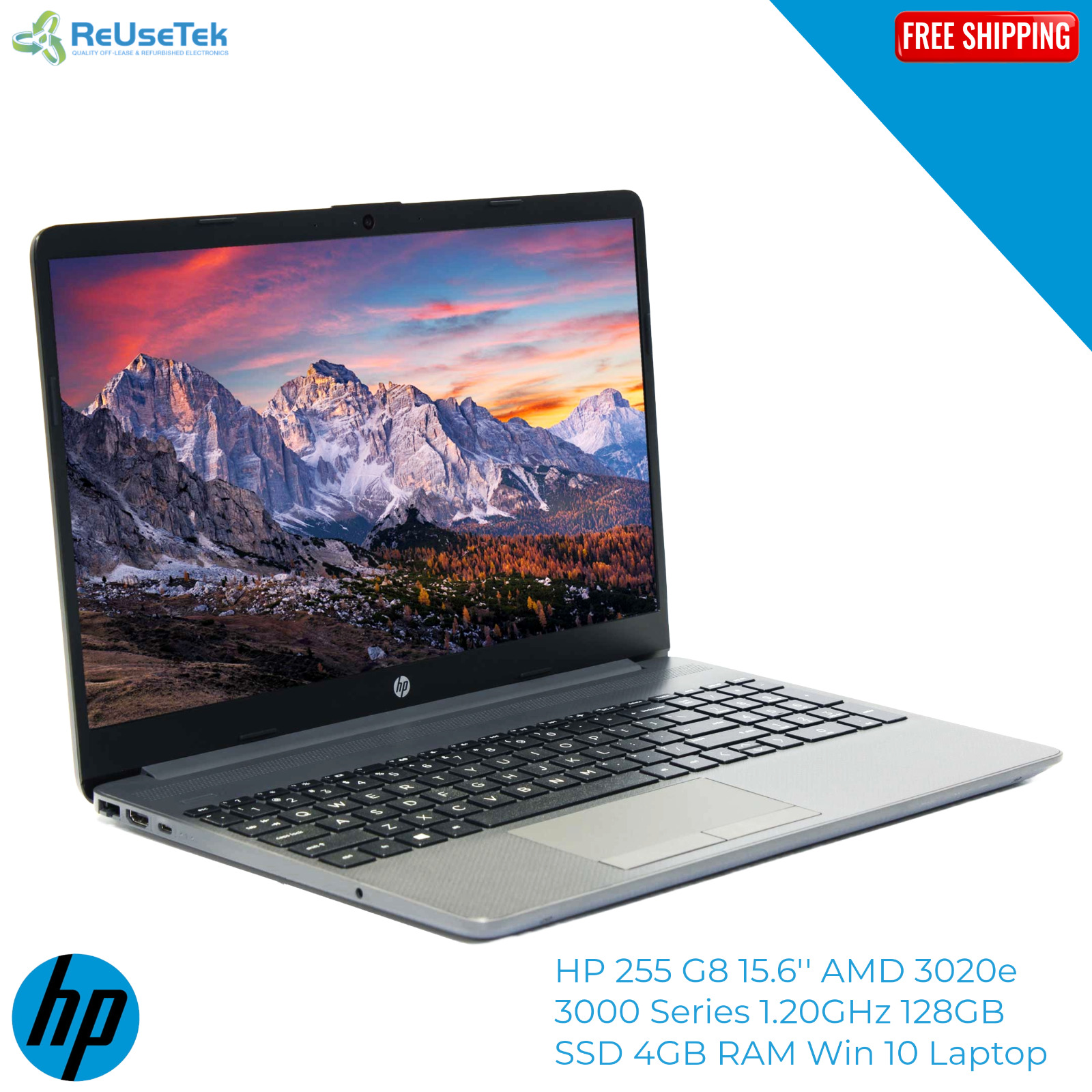 HP 255 G8 15.6\'\' AMD 3020e 3000 Series 1.20GHz 128GB SSD 4GB RAM Win 10 Laptop
