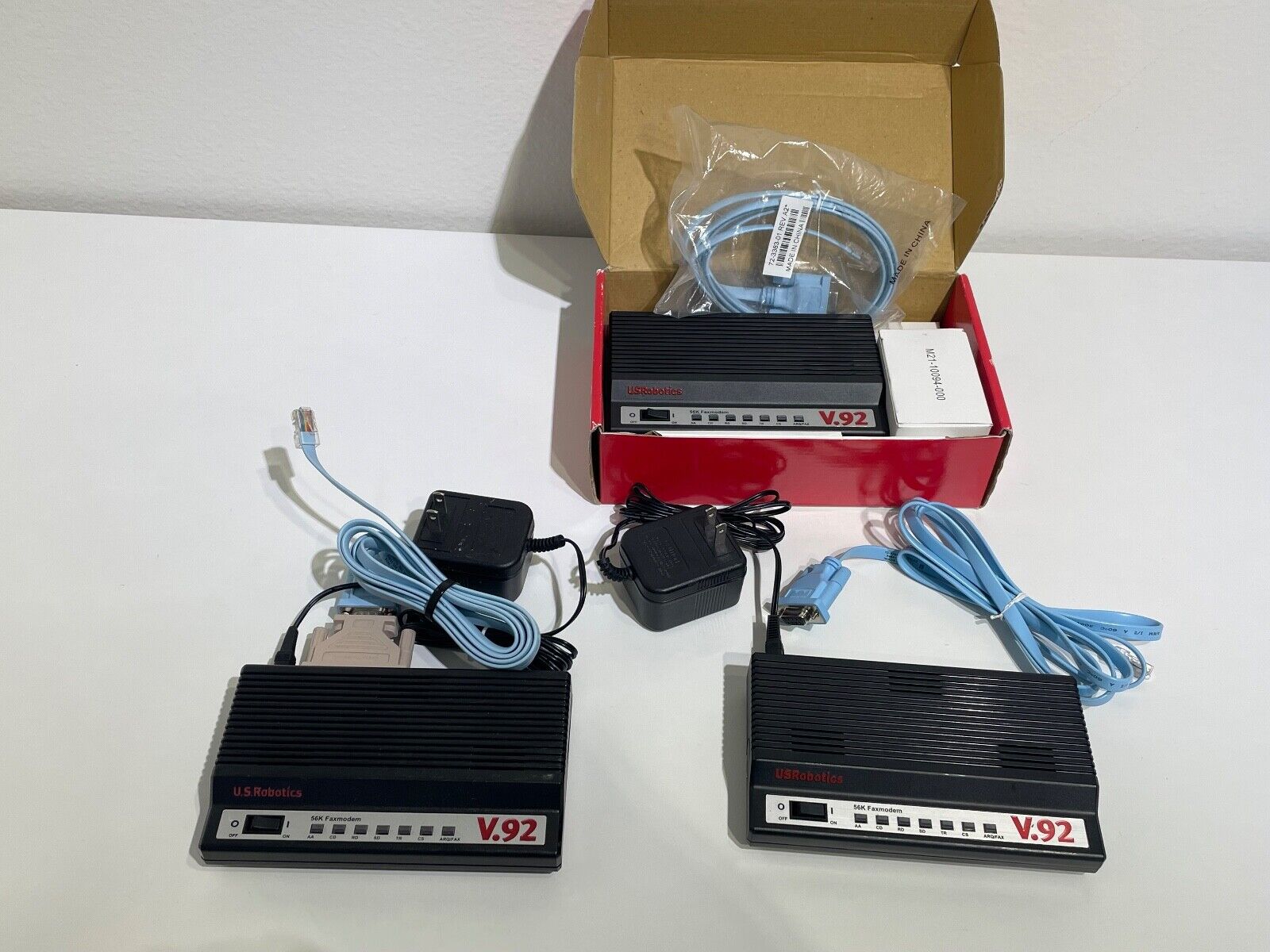 Lot of (3) | US ROBOTICS 56k V.92 Fax Modem | Original Power Supplies & Cables