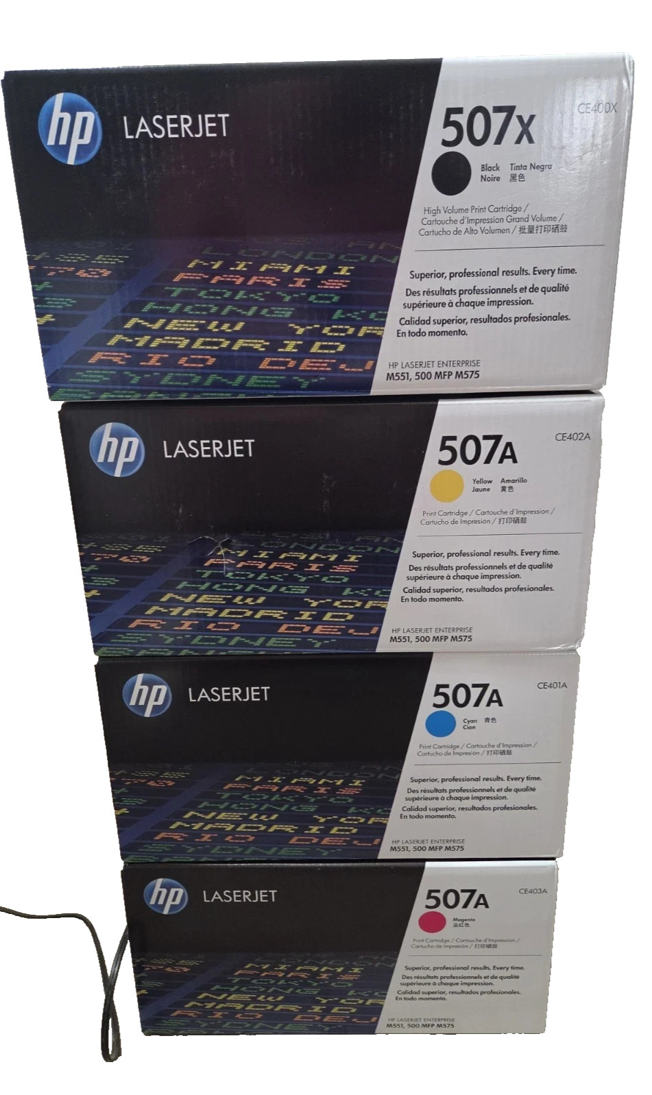 NEW Genuine HP 507A 507X Set of 4 New Sealed Toner Cartridges