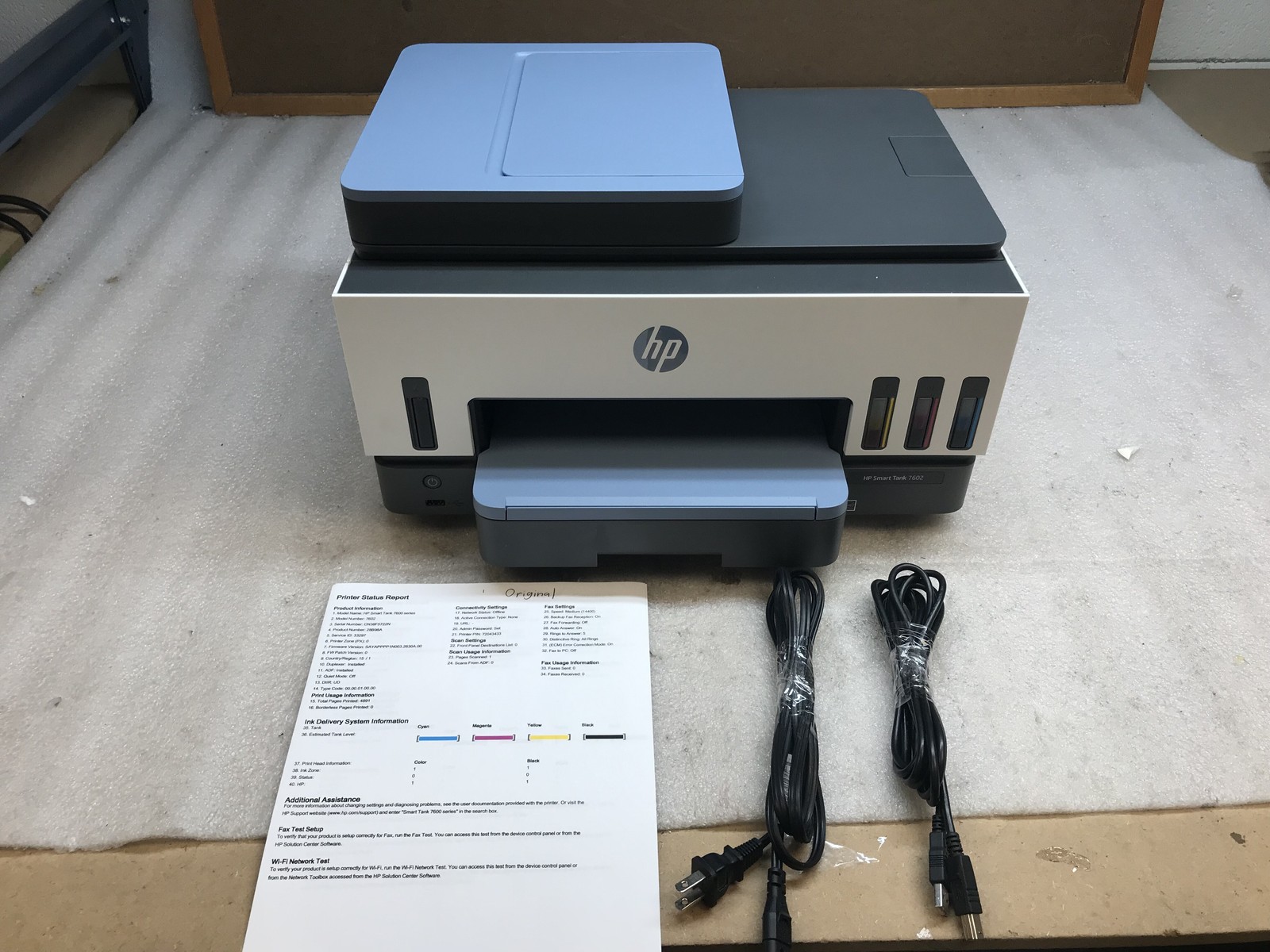 HP Smart Tank 7602 All-in-One Wireless Color MFP Printer - Toner Pwr USB Cbl Inc