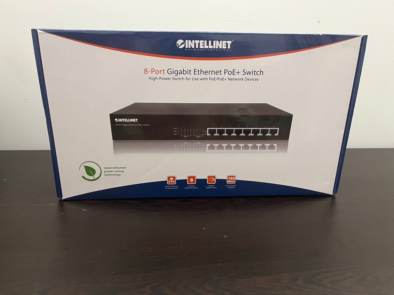 New - Intellinet 8-Port Gigabit Ethernet PoE+ Switch