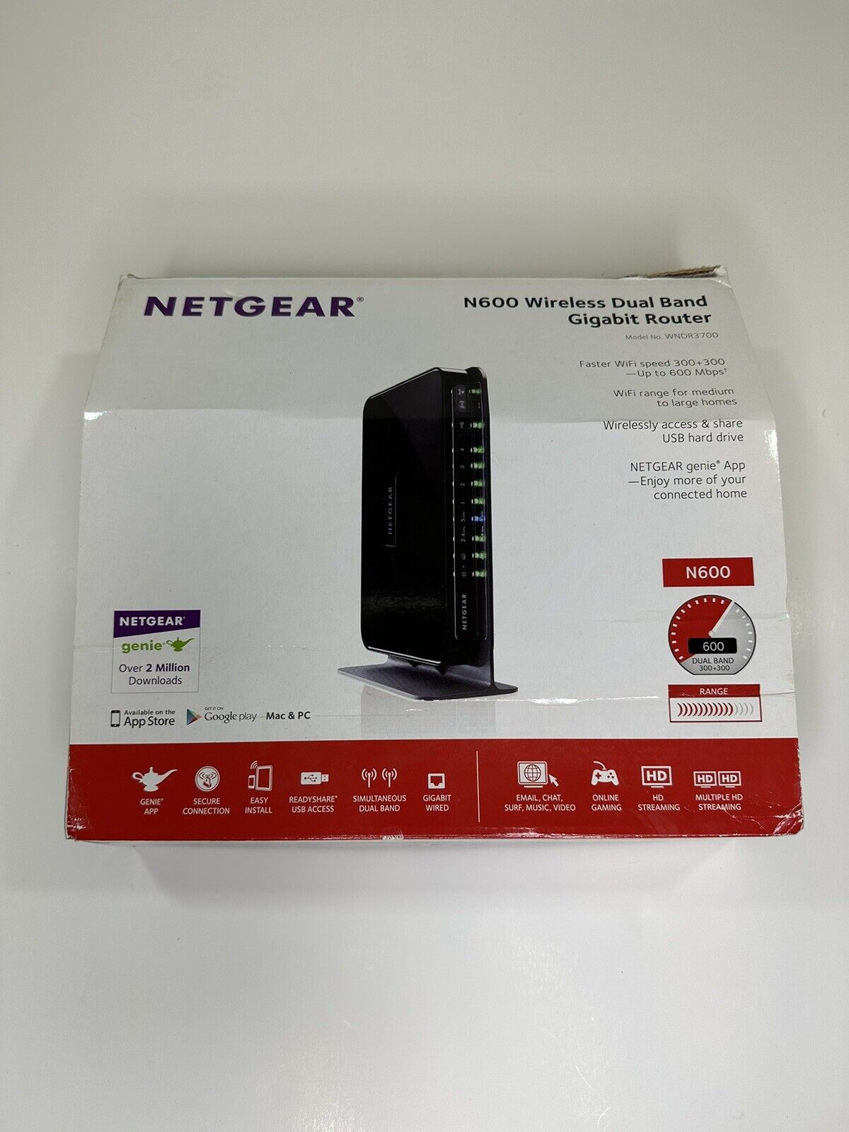NETGEAR N600 Wireless Dual band gigabit Router. Model No. WNDR 3700. Tested