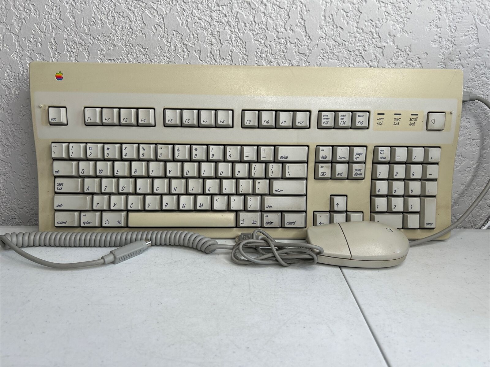 Vintage 1990 Apple Extended ADB Keyboard II M3501 w/ cable & Mouse M2706 Tested