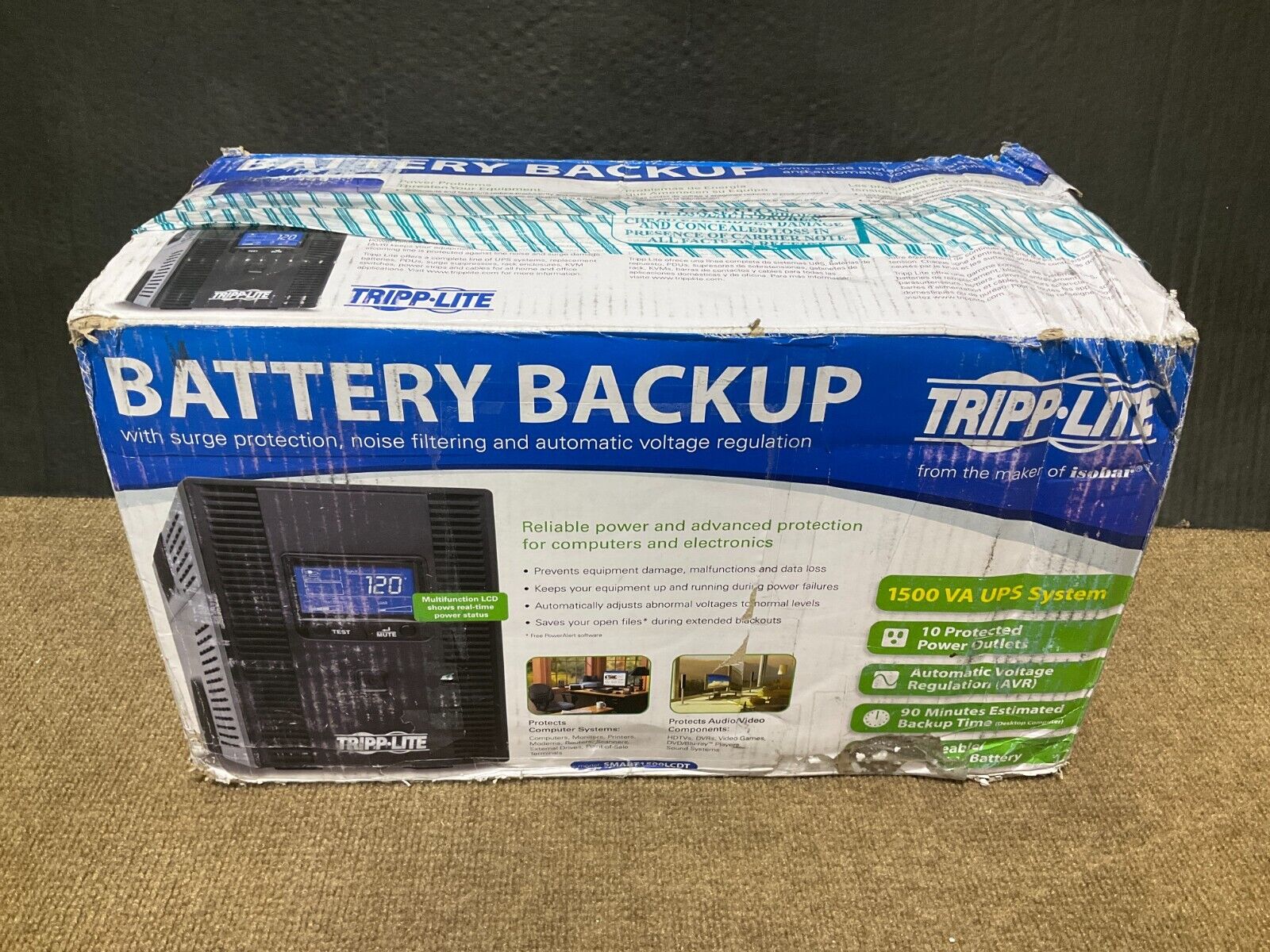 Tripp Lite UPS Smart LCD 1500VA Battery Back Up AVR Coax USB RJ45 10 Outlet ✅❤️️