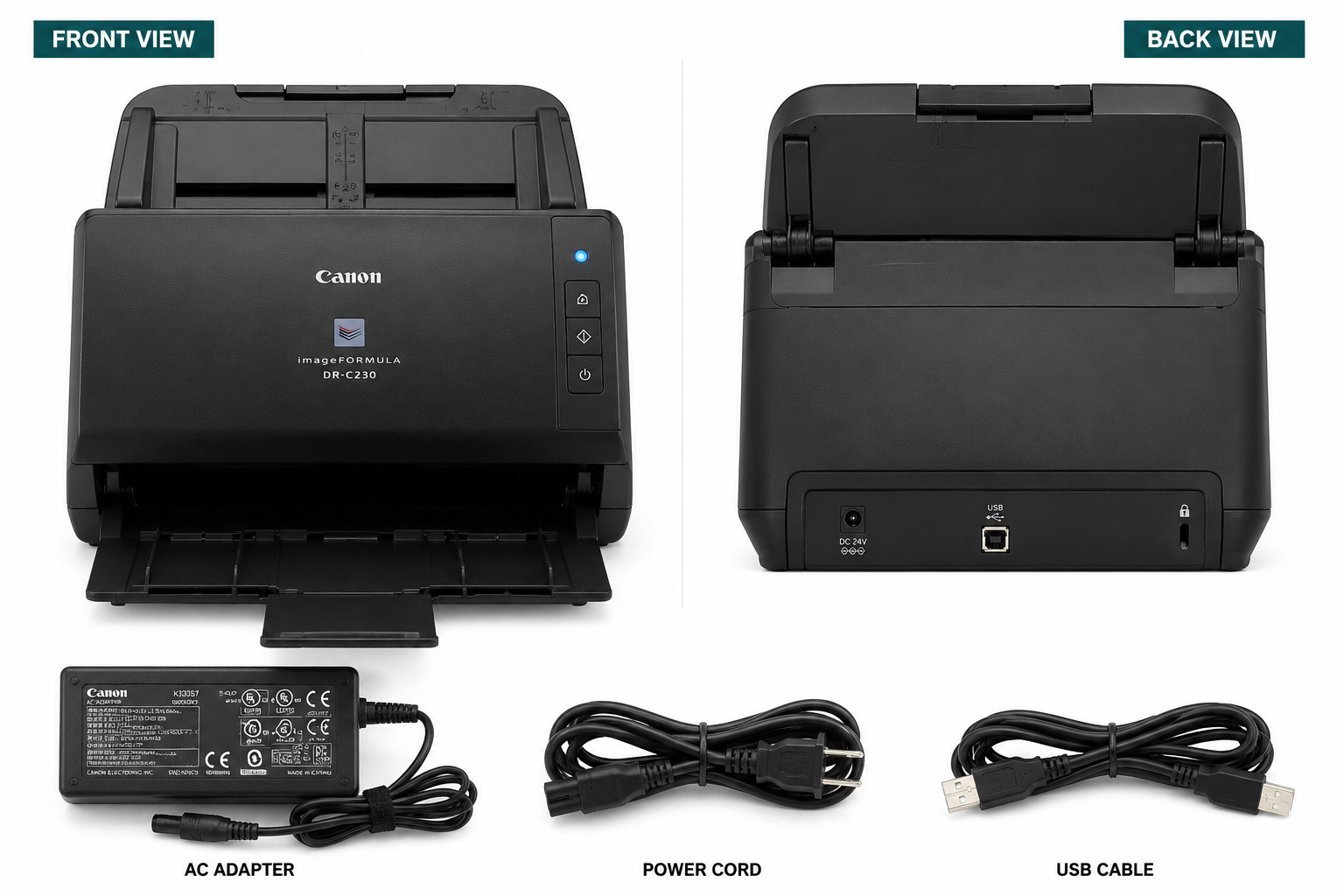 Canon imageFORMULA DR-C230 Sheetfed Scanner -600 dpi Optical w/ AC GoodCondition