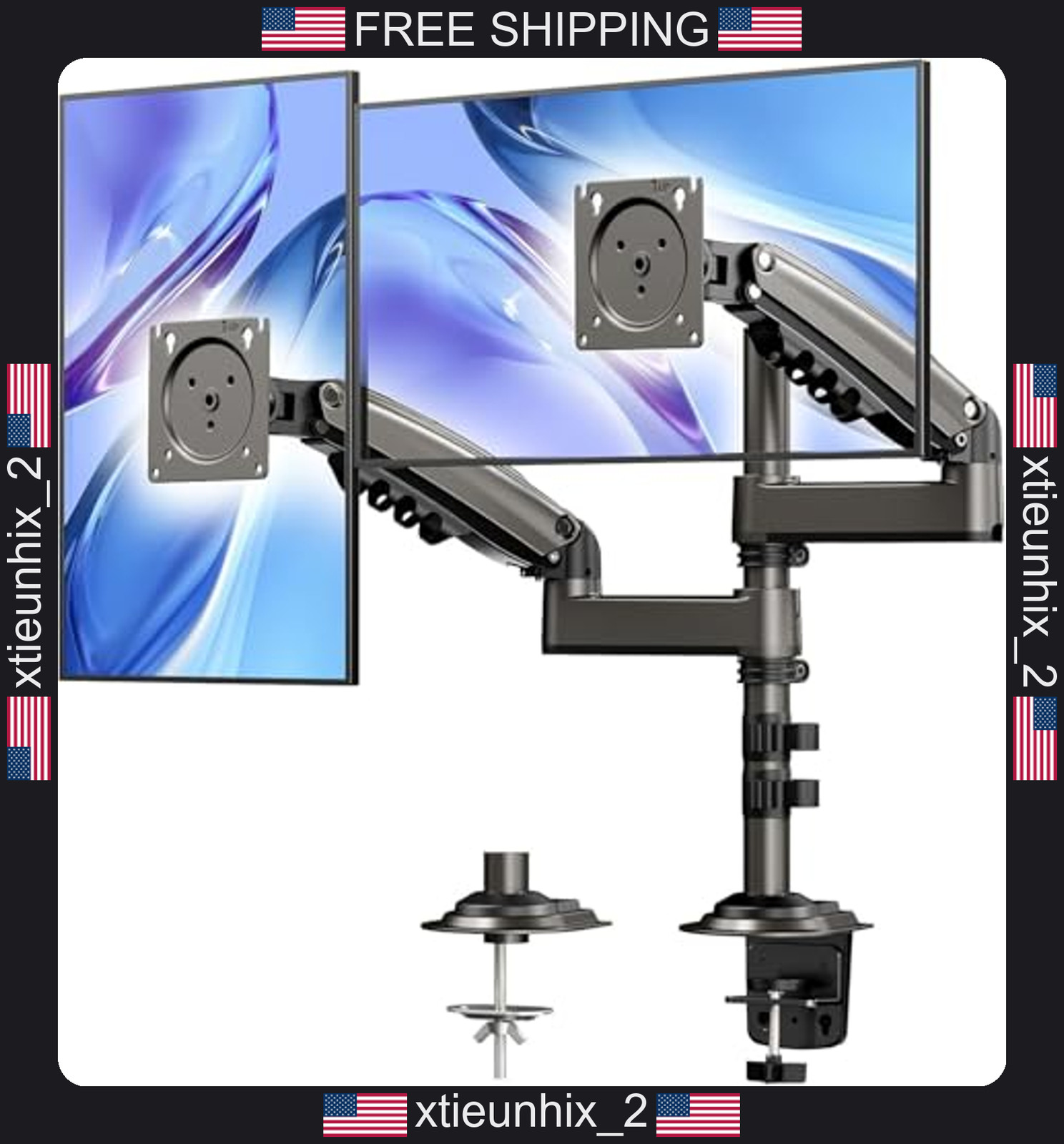Huanuo Dual Monitor Mount for 17-32 Inch Screens VESA 75/100mm Adjustable