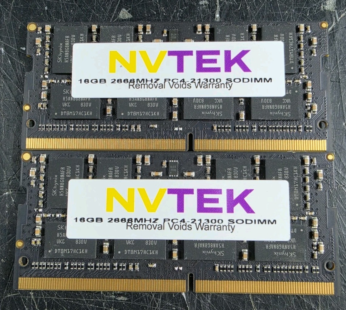 LOT OF 2 NVTEK 16GB DDR4-2666 SO-DIMM Laptop RAM  PC4-21300 1x16GB