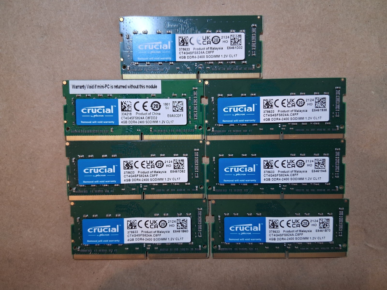 LOT of 7 Crucial 4GB DDR4-2400 SODIMM Laptop RAM CT4G4SFS824A